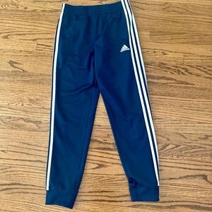 Adidas blue and white striped jersey unisex pants
